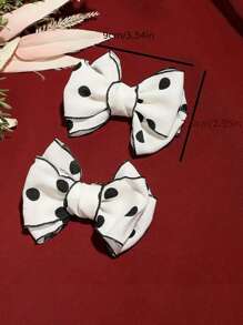 1 Pair Black & White Polka Dot Silk Bow Clips, Suitable For Hat, Headwear, Bag, Clothing Decoration, Fashion Accessories