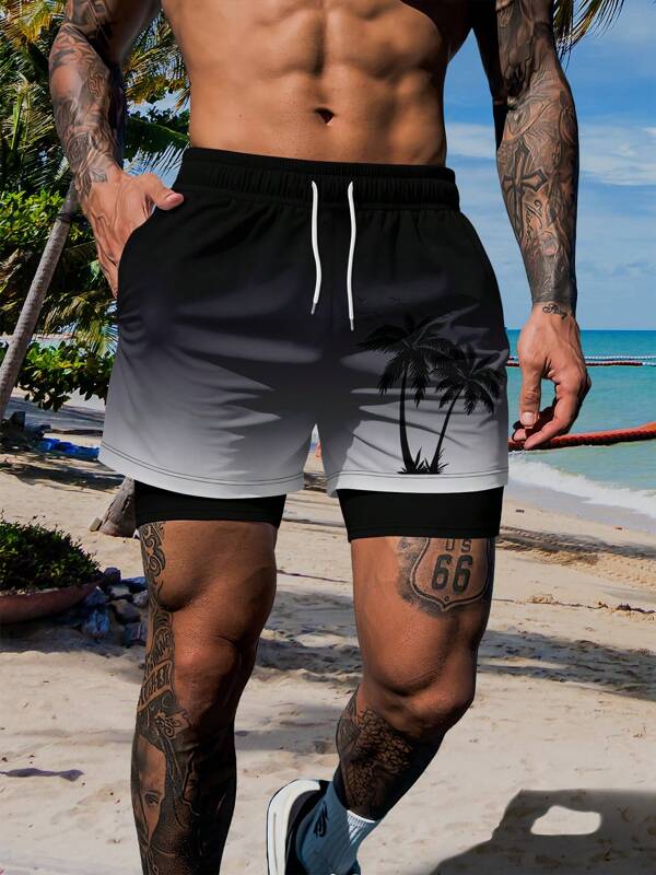 Men's Palm Tree Print Fashion Casual Sports Vacation Beach Shorts,Hawaiian