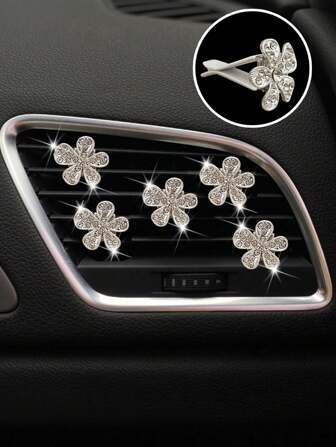 5pcs/Set Rhinestone Pentagonal Flower Car Air Vent Decor