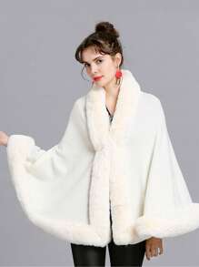 1 chiếc áo choàng Poncho dệt kim Acrylic giả cổ lông chồn màu trơn, phong cách cổ điển thanh lịch phù hợp với váy sườn xám hoặc váy dạ hội, áo khoác cardigan dệt kim ngắn cho mùa thu/đông - Nhiều màu - Xem 5