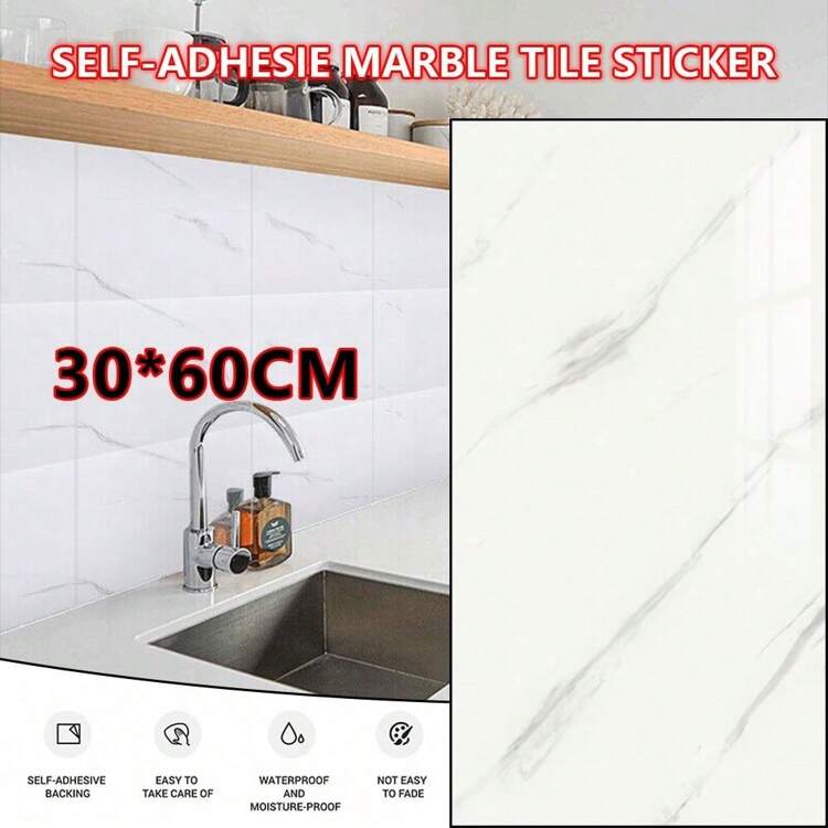 20PCS Self-Adhesive Black Marble PVC Cladding Wall Panels For Kitchen Bathroom Carnival Home Sticker - White - View 2