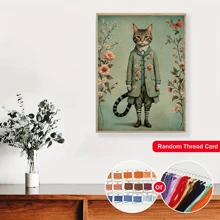 JOZYSH 1 Stück ungerahmtes 30x40cm/11,8x15,7 Zoll 11CT/14CT bedrucktes Kreuzstich DIY Set, Katze und Blumen, entspannendes DIY Kreuzstich Stickerei Set für erwachsene Anfänger, inklusive bedruckter Leinwand, Nadel, Faden, Zeichnungen und Anleitung. Geschenk für Freunde, handgefertigte Kunstwerke für Wand, Zuhause, Büro Dekoration
