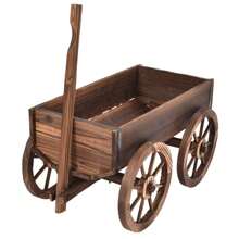 Lifezeal Wood Wagon Flower Planter Pot Stand W/Wheels Home Garden Outdoor Decor