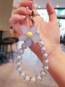 1pc Acrylic Flower Beaded Short Bracelet Charms For Phone Holder