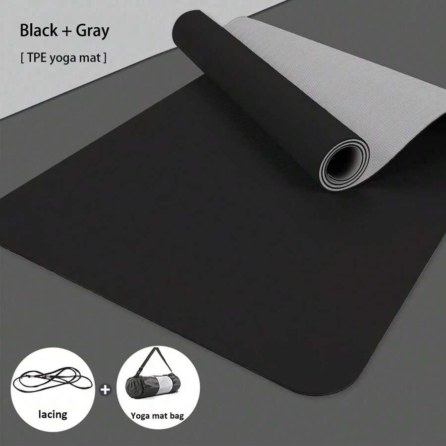 TPE Yoga Mat Non-Slip Fitness Exercise Mat With Carrying Strap, Professional Yoga Mats Suitable For Home, Pilates And Floor Workouts, Color Of Strap Is Random