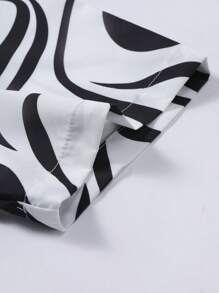 Black & White Striped Print Short Sleeve Shirt And Solid Color Shorts 2Pcs Set, Summer - Black and White - View 5