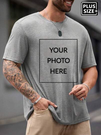 Plus Size Men Customized Photo T-Shirt, Input Your Photo, Holiday Gift, Valentine's Day/Birthday/Anniversary Custom Text, Team Building, Music Festival, Gift For Him, Party,Suitable All Seasons