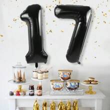 1/2 件黑色数字气球 40 英寸 1-80 数字铝膜气球适用于生日派对、周年纪念日等派对室内外装饰,营造派对氛围 - 黑色 - 查看 35