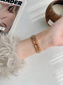 1PC New Fashion Women's Vintage Watch, Hollow Gold Bracelet Female Niche, Suitable As Birthday, For Teens