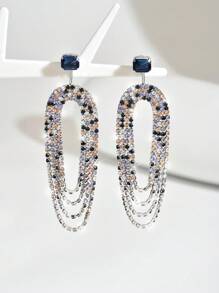 2pcs New Bohemian Rhinestone Tassel Earrings, Gold Claw Chain Glass Gem Inlaid Peach Dual Color Tassel, Luxury Jewelry For Women, Suitable For Party, Holiday, Wedding, Banquet, Prom Etc.