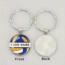 1pc Customized Name Text Volleyball Keychain Custom Key Chains Glass Dome Pendant Keyring Sports Jewelry For Men And Women Personalized Gifts
