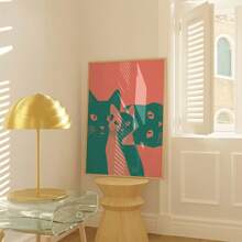 1 件折衷猫咪壁画极简主义帆布印刷画彩色猫咪海报时尚装饰适用于卧室、客厅、宿舍墙壁装饰无框架 - 彩色 - 查看 2