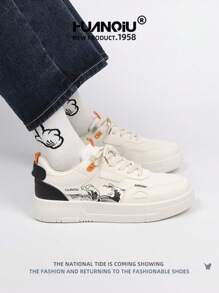 HUANQIU 2026 New Men Shoes Men Sneakers Black Shoes Skateboard Shoes Landscape Painting Fashion White ShoesSplash Ink Painting Versatile Lightweight Comfortable White Shoes Lace-Up Soft Soled Casual Shoes Chinese Style Running Shoes Black And White Four Seasons Shoes - Black and White - View 5