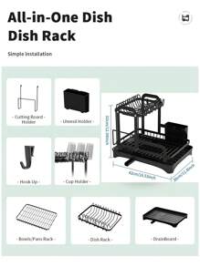 Kitchen Dish Drying Rack, Dish Racks For Kitchen Counter, Large Dish Drainers Rack, Two Tier Black Metal Dish Drying Rack - Black - View 6