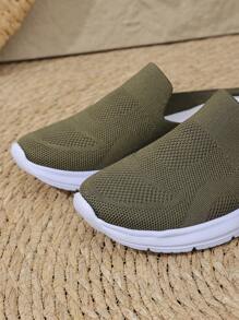 女士圆头休闲运动鞋，轻便透气，织物鞋面，适合日常穿着、户外、通勤、跑步、健身房、校园、春夏秋季，时尚百搭，绿色休闲运动鞋 - 軍綠色 - 查看 8