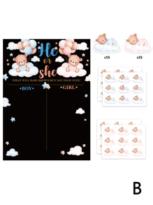 一套性别揭晓泰迪熊海报，泰迪熊主题宝宝性别揭晓投票海报派对游戏套装，男孩或女孩宝宝性别揭晓海报，包含36张粉色和蓝色泰迪熊投票贴纸 - 彩色 - 查看 11