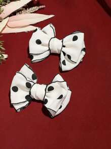 1 Pair Black & White Polka Dot Silk Bow Clips, Suitable For Hat, Headwear, Bag, Clothing Decoration, Fashion Accessories
