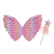 2 pièces Ensemble de costume ailes de papillon et baguette de fée, adapté pour les thèmes de fête d'anniversaire, représentations sur scène, cosplay, etc.