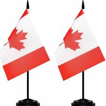 2 Packs USA Desk Flag Set, American US Table Office Flags, Canada, Mexico, Small Mini Desktop Flag With 12" Solid Black Pole, Black Base, Miniature Desktop Flag