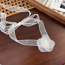 1 pieza Collar de cadena de estilo coreano con colgante de flor de camelias de malla de encaje blanco minimalista