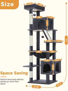 PAWZ Road Cactus Cat Tree 71" For Large Cats Up To 20 Lbs With Super Large Hammock, Sturdy Cat Tower With 4 Sisal Scratching Posts & 2 Spacious Condos For Large Adult Cats - Màu xám đen - Xem 3