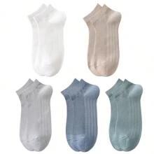 1/5 Pairs Men's Summer Mesh Low-Cut Socks, Solid Color Breathable Comfortable, Suitable For Daily Wear - Multicolor - View 8