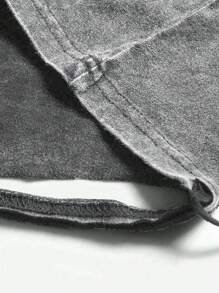 Áo thun ngắn tay cổ tròn tay ngắn dáng bất đối xứng Hemo Vintage đã qua xử lý giặt - Xám - Xem 4