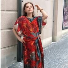 Oversized Cover-Up Beach Dress Robe, Loose Fit Anti-UV Women Bikini Coverup With European And American Placement Print Sexy Style Beach Accessories
