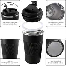 2025YINBAOGE Insulated Travel Coffee Mug, Spill & Leak Proof, Portable To Go Camping Stainless Steel Coffee Tumbler, Reusable Thermal Coffee Cup With Lid For Hot & Cold Drinks (Black, 12 OZ) - 棕色 - 查看 8