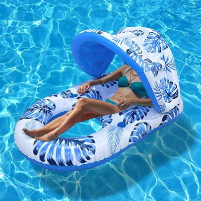 New Inflatable Swimming Pool Lounge Chair, Adult Swimming Pool Floating Recliner With Sunshade, Footrest, And Swimming Pool Float, Beach Essentials, Beach Accessories