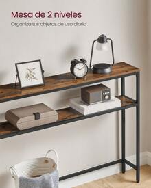 VASAGLE Mesa de Consola, Mesa Auxiliar Estrecha, 20 x 80 x 80 cm, Mesa de Entrada Moderna con 2 Estantes, para Sala de Estar, Dormitorio, Gris Carbón y Negro Tinta/Marrón Rústico y Negro Tinta/Greige Mélange y Negro Tinta/Blanco Mármol y Negro Tinta - Marrón - Ver 4