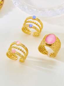 1 pieza Anillo de mujer de acero inoxidable con incrustaciones de strass en color mezclado, de estilo exagerado y con diseño de goteo. Se puede ajustar. Adecuado para uso diario y casual, así como para fiestas y regalos.