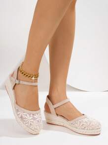 Women's Comfortable Non-Slip Apricot Jute Rope Wedges Platform Slip-On Sandals, Spring/Summer - Apricot - View 7