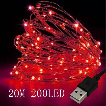Luzes de corda de LED 20m200LED Branco quente Branco Multicolorido Luzes de conto de fadas, Luzes de corda de fadas alimentadas por USB, Luzes de corda de fio de cobre de fio de prata à prova d'água para dormitório de casamento DIY, quarto, festa, decoração de flores, decoração de aniversário, decoração de campus, decoração de festival, decoração de jardim de pátio, etc.