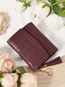 Burgundy Bag Charry Red Bag Wine Red Bag,Fashionable Burgundy Purse, Women's Short Wallet, 3-Fold Design, Multi-Card Holder, Bank Card Organizer, Credit Card Storage, Coin Pocket, Photo Window, Premium Leather, Love Charm, Tassel Pendant, And Stone Pattern, Ideal Travel Bag And Gift Bags For Girlfriend, Mother, Teacher, Valentine, Daily Use, Travel Essentials, Office, Shopping, Back-To-School Supplies, Must-Have Wallet For Women And Card Holder