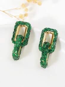 1 对女士新款镂空闪亮水钻几何个性吊坠耳环 - 綠色 - 查看 2