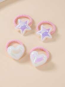 10pcs Set Shiny Heart & Star Shaped Hair Ties Elastic Bands, Cute Toddler Thumb Ring, Baby Hair Accessories, High Elasticity & Gentle For Girls