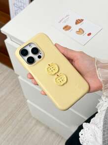 1 Stück INS 3D Apfel Gitter Knopf Cartoon einfarbige Litchi Muster Handyhülle kompatibel mit iPhone 16 15 14 13 12 11 Pro Max Plus Mädchen Cartoon Weiche Rückseite - Gelb - Übersicht 3