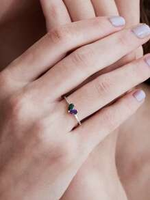 Custom Birthstone Ring, Double Gemstone Heart-Shaped Birthstone Ring. It's A Simple And Personalized Gift, Suitable For Giving To Friends, Besties, Mothers, And Couples. It's An Ideal Personalized Gift For Occasions Like Valentine's Day, Mother's Day, Christmas, Anniversaries, Birthdays, Etc., Gold, Stylish, Colorful, Ideal Gifts For Her, Her, Boyfriend, Girlfriend, Dad, Mom, Family, Friends, For Anniversaries, For Graduation, For Prom, For Party, Gold Jewelry, High School Senior High School Students, College Students, University Students, Freshman, Sophomore, Underclassmen