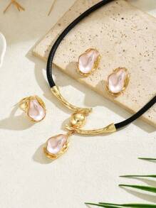 1 套奢华优雅巴洛克金属黑绳项链、戒指、耳环首饰套装、女士时尚派对婚礼搭配、多功能母亲节礼物创意、首饰套装 - 套裝 - 查看 9