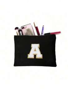 1 件化妆包钱包姓名首字母 A-Z 字母图案洗漱用品收纳袋拉链手机袋铅笔袋手提包旅行必需品女孩礼物化妆工具化妆刷收纳袋学校用品携带方便化妆包化妆品收纳袋