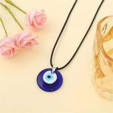 1pc Devil's Eye Circular Pendant Necklace, Minimalist & Fashionable