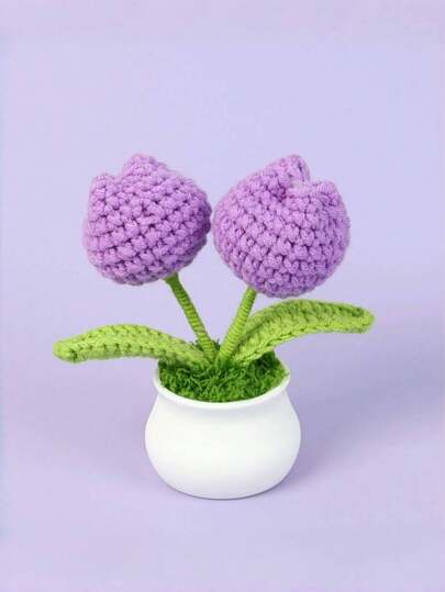 1 peça/2 peças 2 peças mini tulipa de crochê em vaso, faça você mesmo, feito à mão, ideal para o dia das mães, casa, escritório, mesa, casamento, aniversário, decoração de feriado, Natal, presentes de ano novo, namorado, namorada, pai