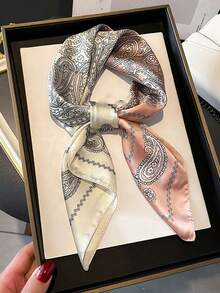 26.77in/68cm Ladies' Fashionable Breathable Multifunctional Hairband, Scarf, Necktie, Bag Accessory, Printed Square Silk Scarf,1pc - A - View 7