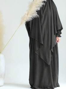 1 Set Muslim Women's 2 Pcs Abaya With Double Layers Headscarf Hjiab Women's Solid Color Elegant Long Sleeved Soft Set Suitable,Modest - Multicolor - View 21