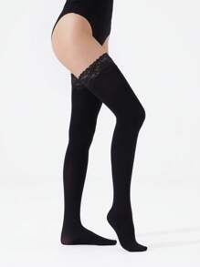 1 Pair Women's 20D/70D Lace Non-Slip Sexy Thigh High Stockings (Polka Dot/Jacquard) - Black - View 11