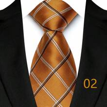 GOADAFOO 奢华 8CM 男士领带红色纯色条纹佩斯利领带男士新郎提花编织领带适合商务婚礼派对 - 橘色 - 查看 15