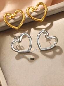 2pcs New Arrival Cute Curved Line Heart Stud Earrings For Women, Stainless Steel Earrings For Daily Wear & Commute