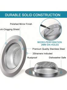 1/2 件不锈钢厨房水槽排水过滤器，大号 4.5 英寸直径，防堵塞细网，宽边水槽排水