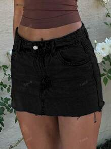 Cross-Border Popular European & American Street Fashion Summer Vintage Casual Vacation Denim Mini Skirt For Women